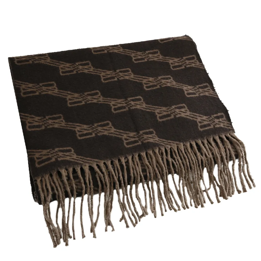 圍巾 披肩 韓版咖色字母洋氣薄款仿綿羊毛手感圍巾冬季百搭保暖圍脖披肩兩用WY040 歷史價格詳細信息