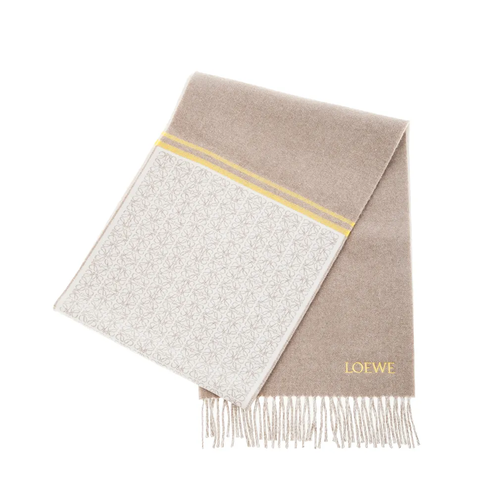 LOEWE 新款刺繡撞色Anagram LOGO羊絨流蘇圍巾 (胭脂粉) 歷史價格詳細信息