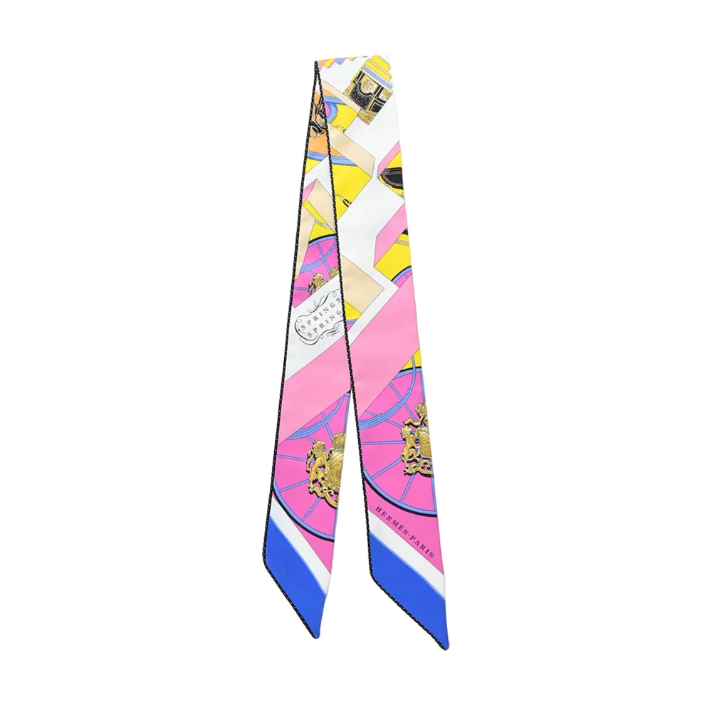 Hermes 愛馬仕Springs Springs Baguette法國榮譽軍團雙色條紋編繩Twilly絲巾(黑/橘/奶油) 歷史價格詳細信息