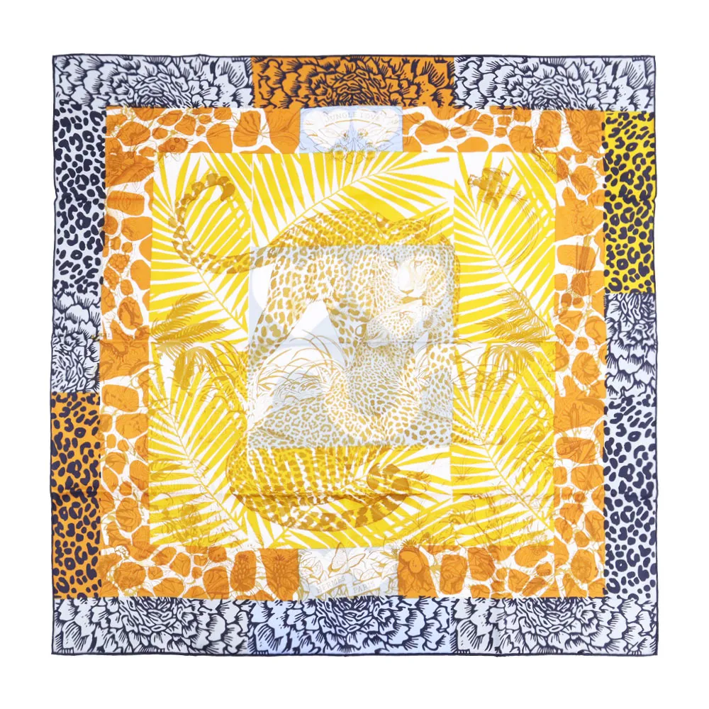 Hermes 愛馬仕 Jungle Love 手工捲邊喀什米爾與真絲混紡大型三角圍巾(橘/自然/綠) 歷史價格詳細信息
