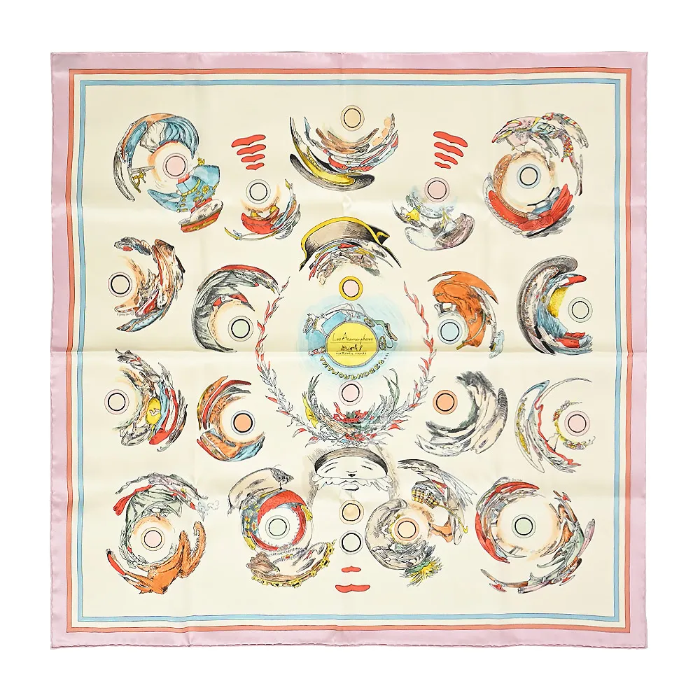 Hermes 愛馬仕 Les Folies du Ciel熱氣球90 真絲雙面用方巾(粉黃/淡粉) 歷史價格詳細信息