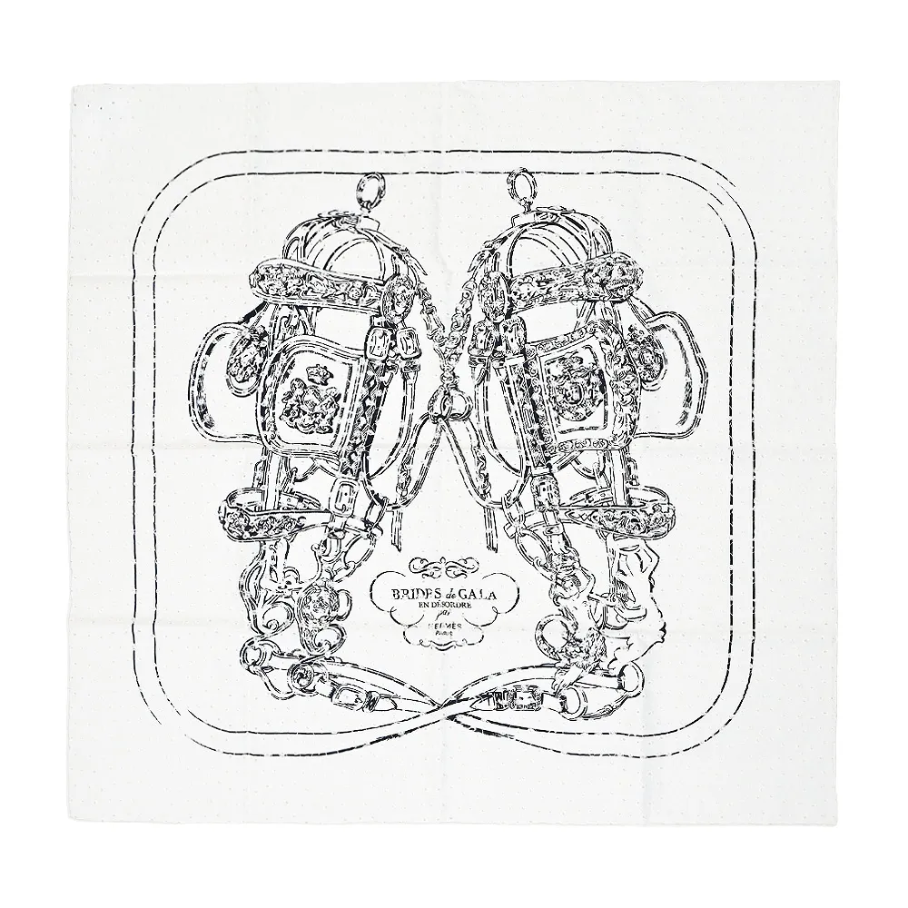Hermes 愛馬仕 Brides de Gala Applique Pique 140 奢華馬籠頭喀什米爾與真絲混紡方巾(紅/黑/天藍) 歷史價格詳細信息