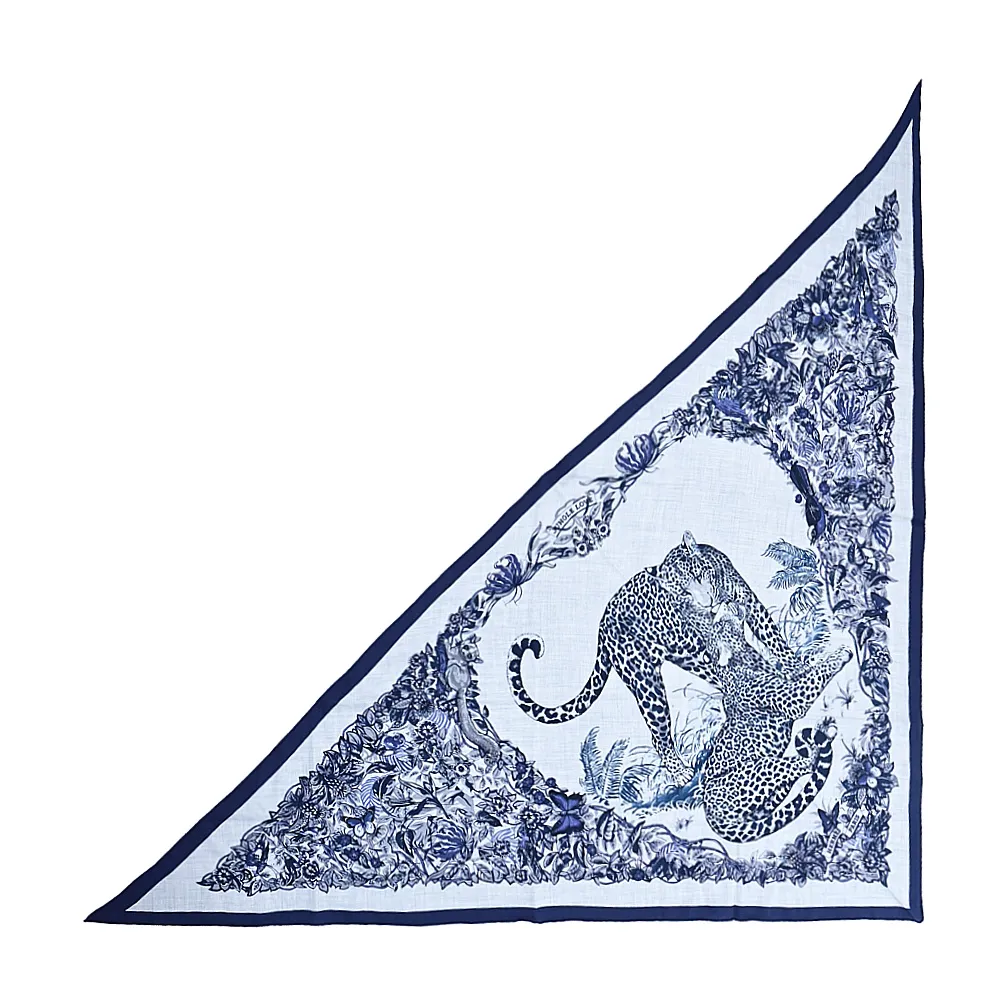 Hermes 愛馬仕 Jungle Love 手工捲邊喀什米爾與真絲混紡大型三角圍巾(橘/自然/綠) 歷史價格詳細信息