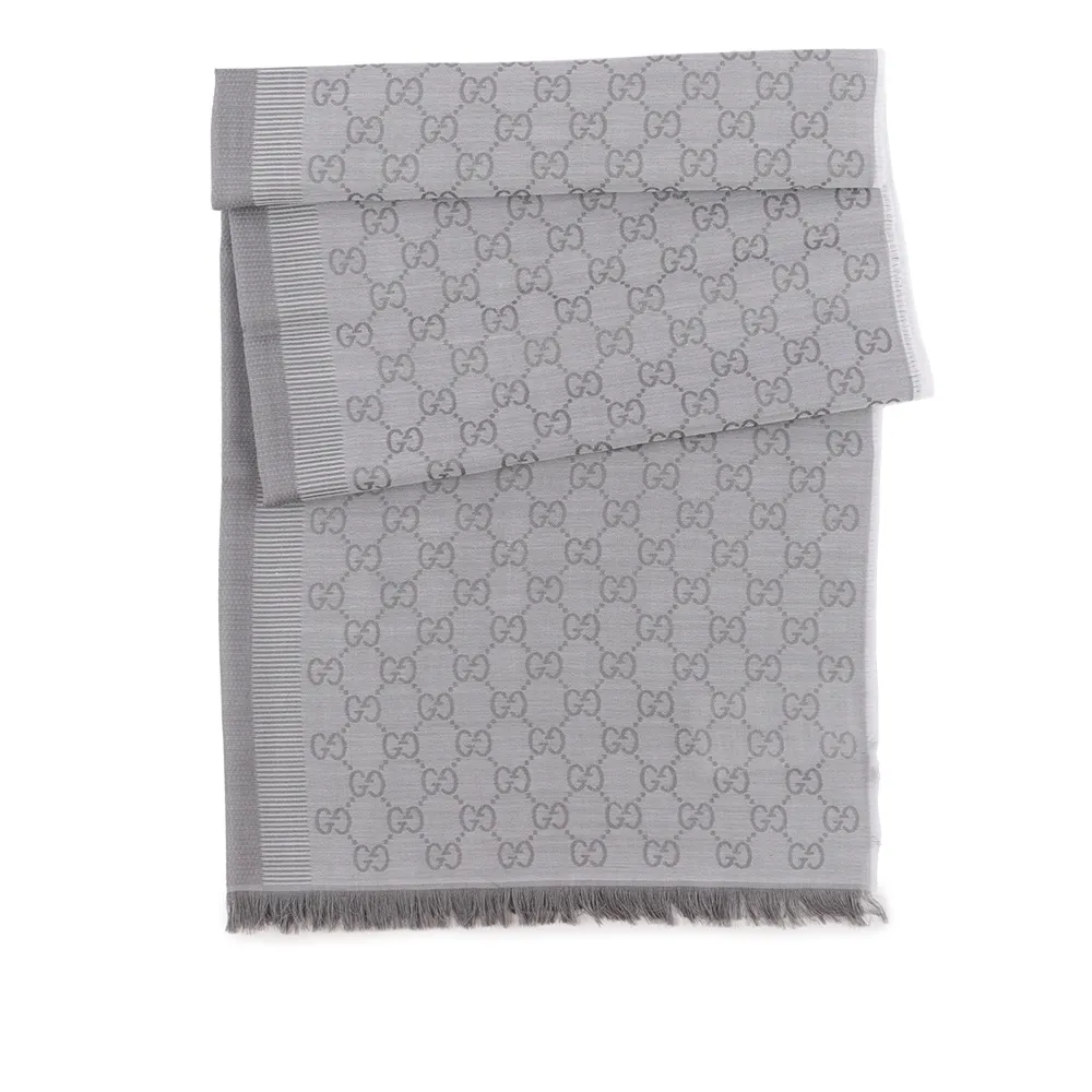 GUCCI GG Logo 羊毛混絲雙色披肩/圍巾(棕褐色/藍紫色) 281942 3G704 2869 歷史價格詳細信息