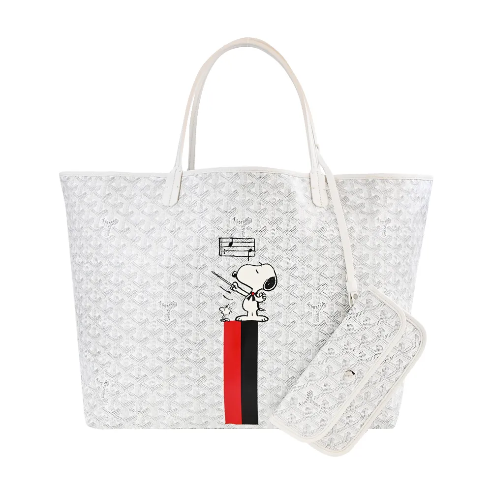GOYARD SNOOPY 聯名款條紋塗料帆布LOGO子母購物包-小/黑棕/白黃 歷史價格詳細信息