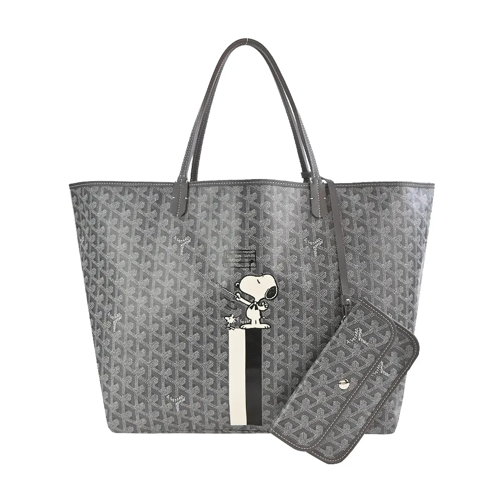 GOYARD SNOOPY 聯名款條紋塗料帆布LOGO子母購物包-小/黑棕/白黃 歷史價格詳細信息