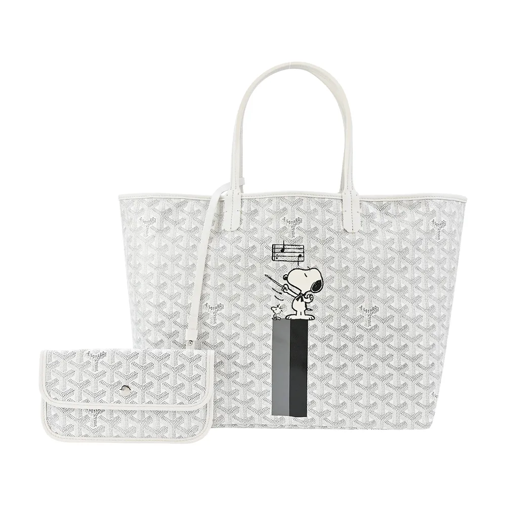 GOYARD SNOOPY 聯名款條紋塗料帆布LOGO子母購物包-小/黑棕/白黃 歷史價格詳細信息