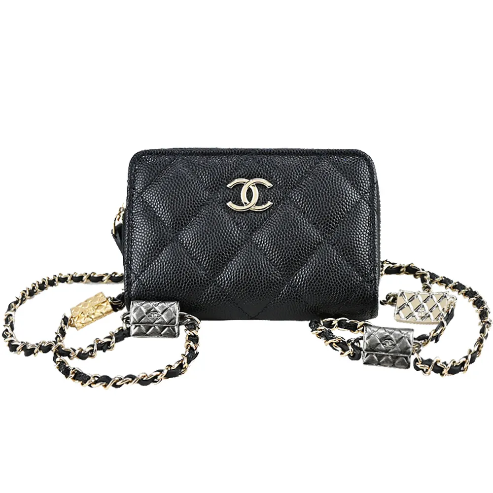 CHANEL經典雙C LOGO菱格紋小牛皮金釦兩用包(黑色) 歷史價格詳細信息