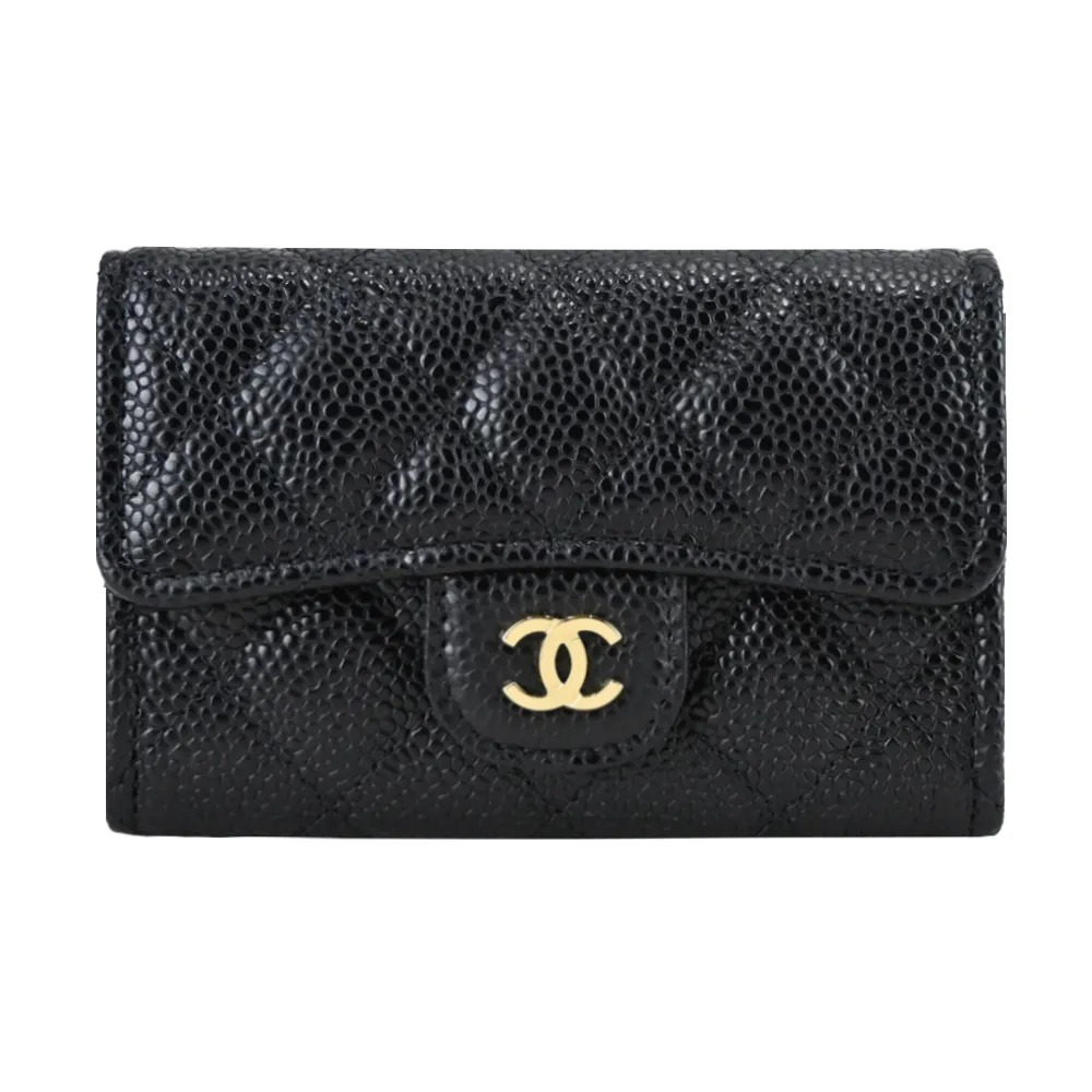 CHANEL經典金色雙C金屬菱紋小牛皮翻蓋三折短夾(芥末綠) 歷史價格詳細信息