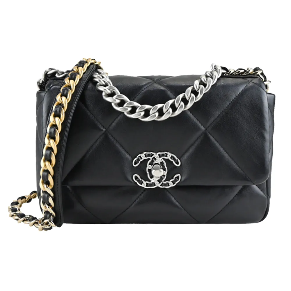 CHANEL 黑金雙色粗鏈條方胖子 22S 季節限定款  cf coco 方胖子 口蓋包 歷史價格詳細信息