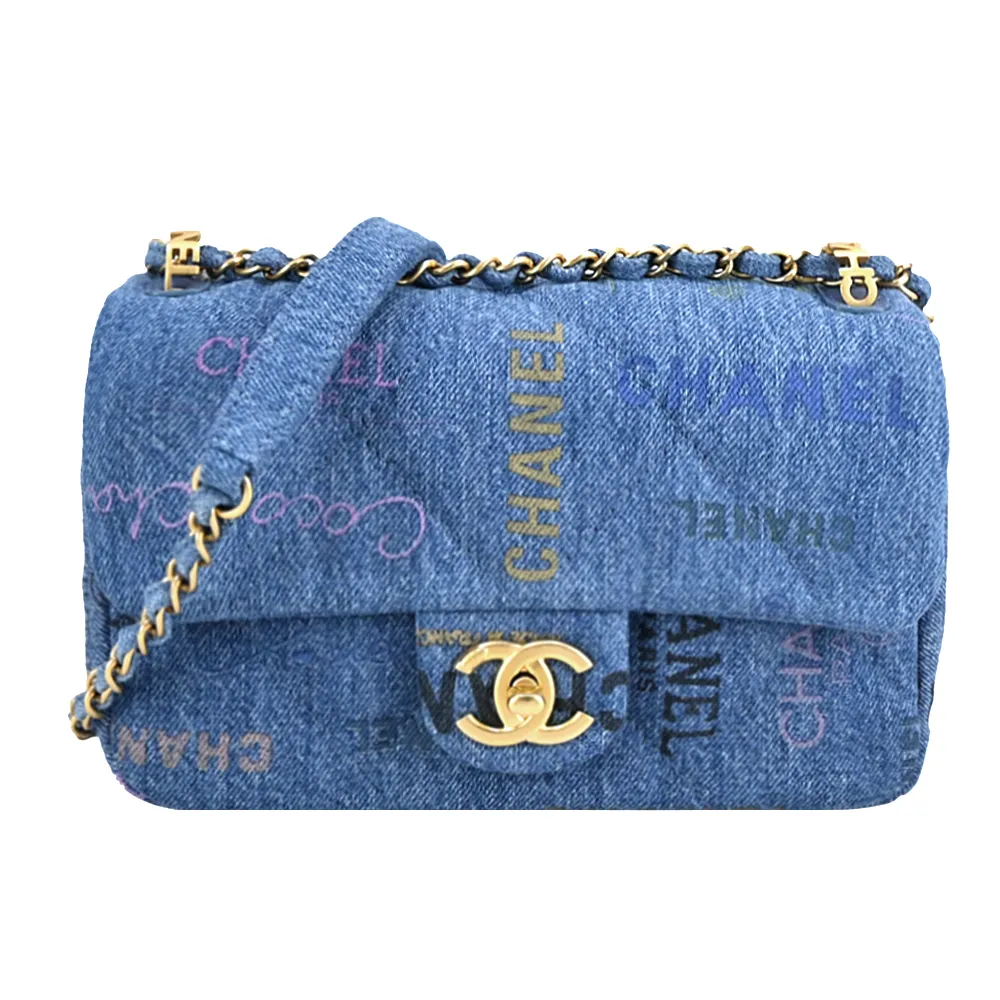 CHANEL 經典菱格紋牛仔印花帆布鏈帶肩背/斜背包(淺藍) 歷史價格詳細信息