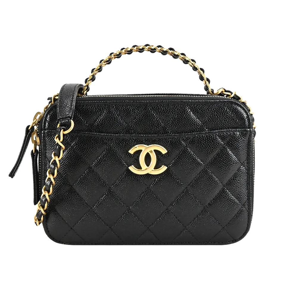 Chanel  黑色 金扣 牛皮 荔枝紋 休休閒卡片零錢夾 A80799 法國正品 現貨 歷史價格詳細信息
