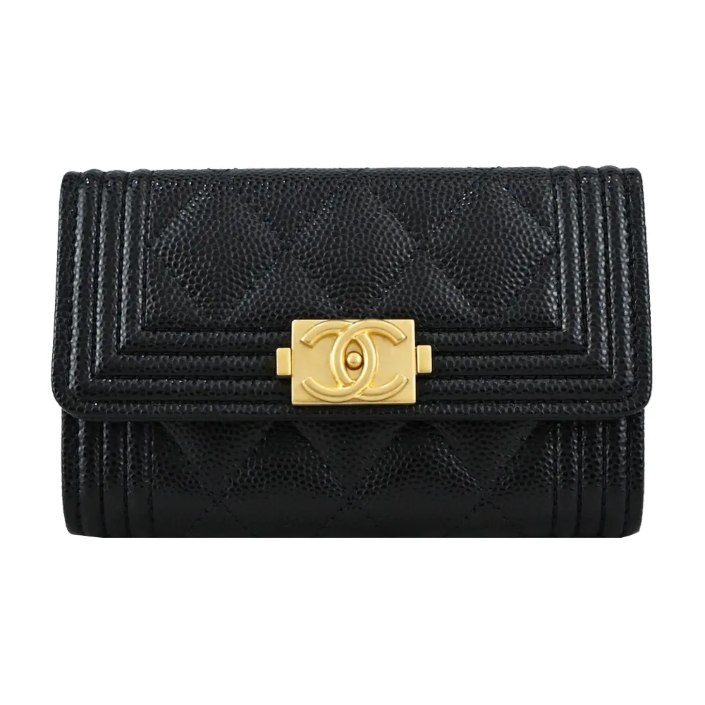 Chanel  黑色 金扣 牛皮 荔枝紋 休休閒卡片零錢夾 A80799 法國正品 現貨 歷史價格詳細信息