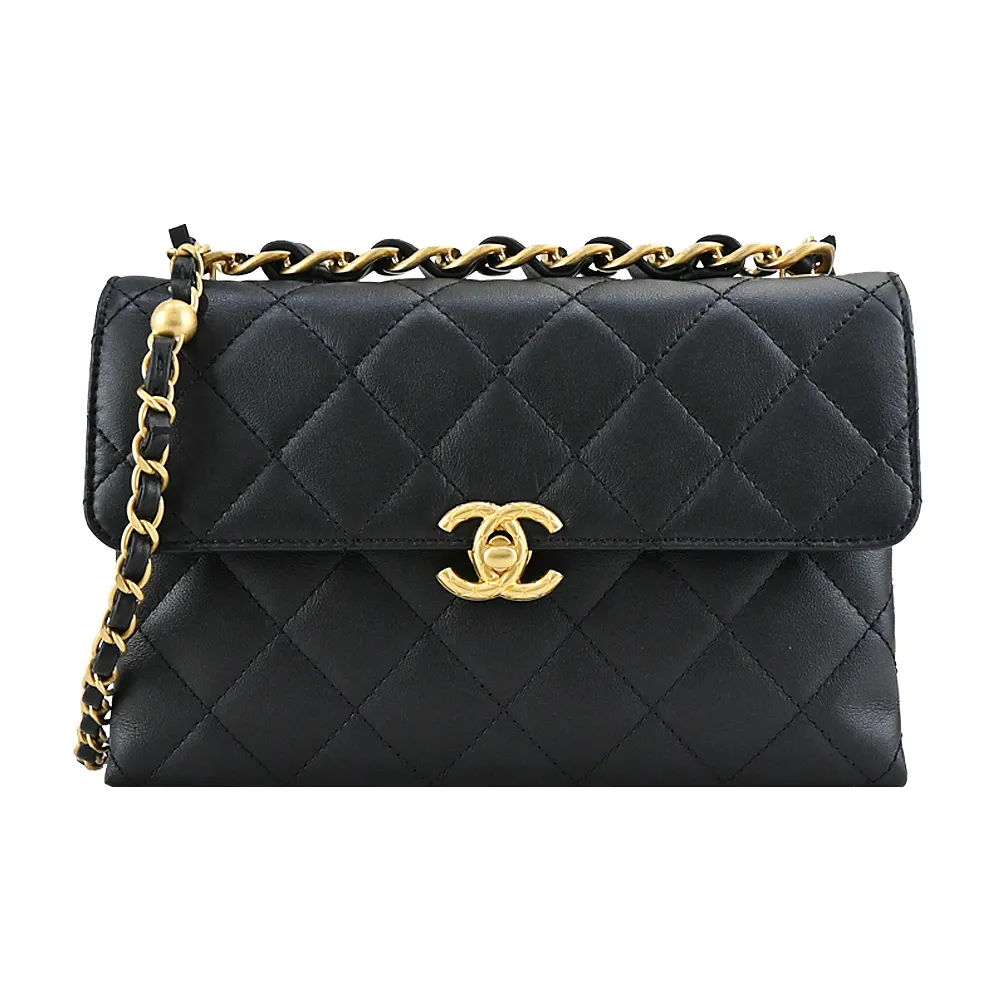 CHANEL Small vanity case經典菱格粒紋牛皮金扣鏈帶化妝/斜背包(黑色) 歷史價格詳細信息