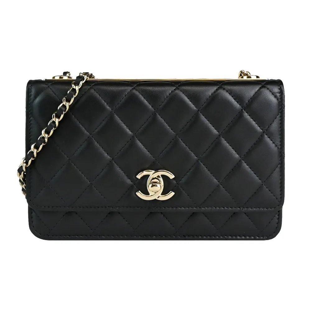 CHANEL 經典 LOGO菱格紋小羊皮WOC手拿/斜背包(黑色) 歷史價格詳細信息