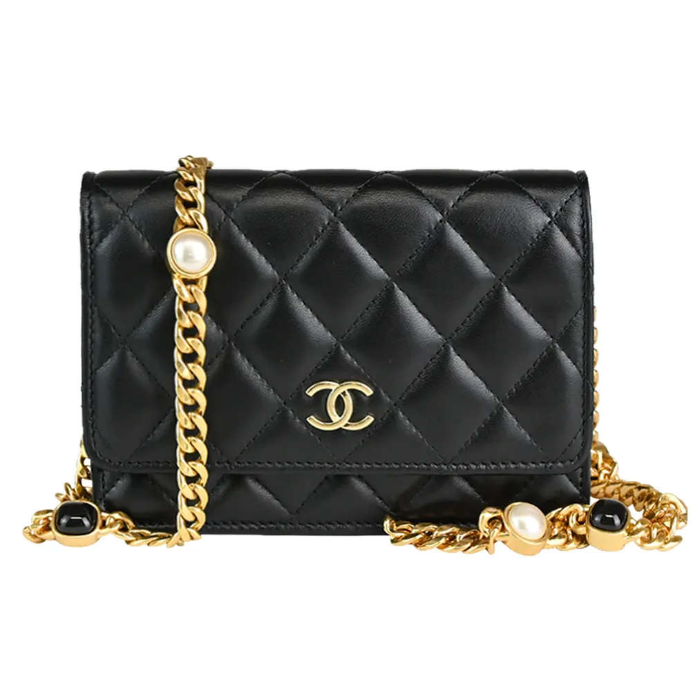 CHANEL 經典雙C LOGO菱格粒紋小羊皮金釦卡片夾(桃紅) 歷史價格詳細信息