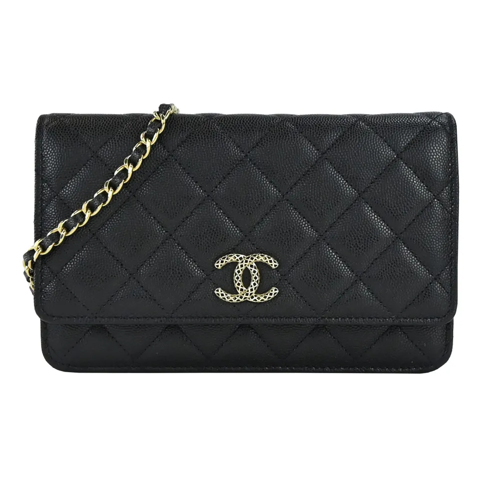 CHANEL經典雙C LOGO菱格紋小牛皮金釦兩用包(黑色) 歷史價格詳細信息