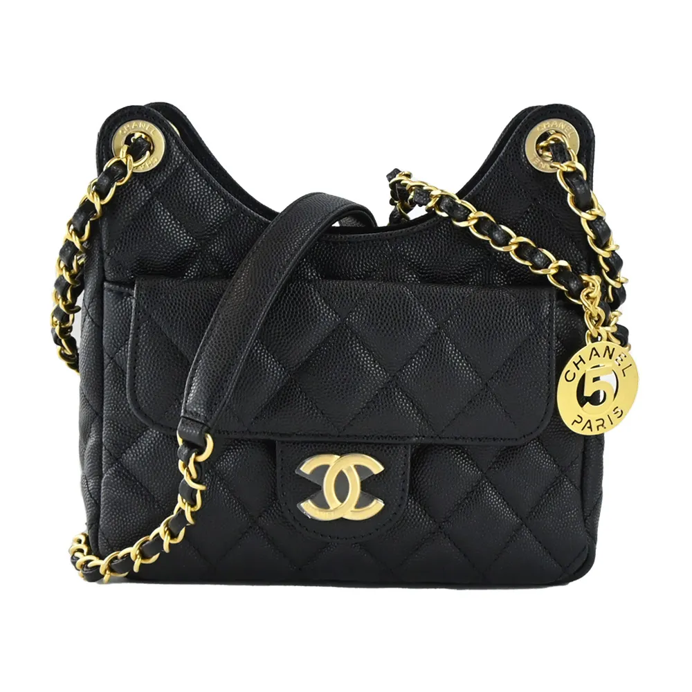 CHANEL Hobo Bag經典雙C LOGO菱格紋小羊皮小號手提/肩背包(黑色) 歷史價格詳細信息