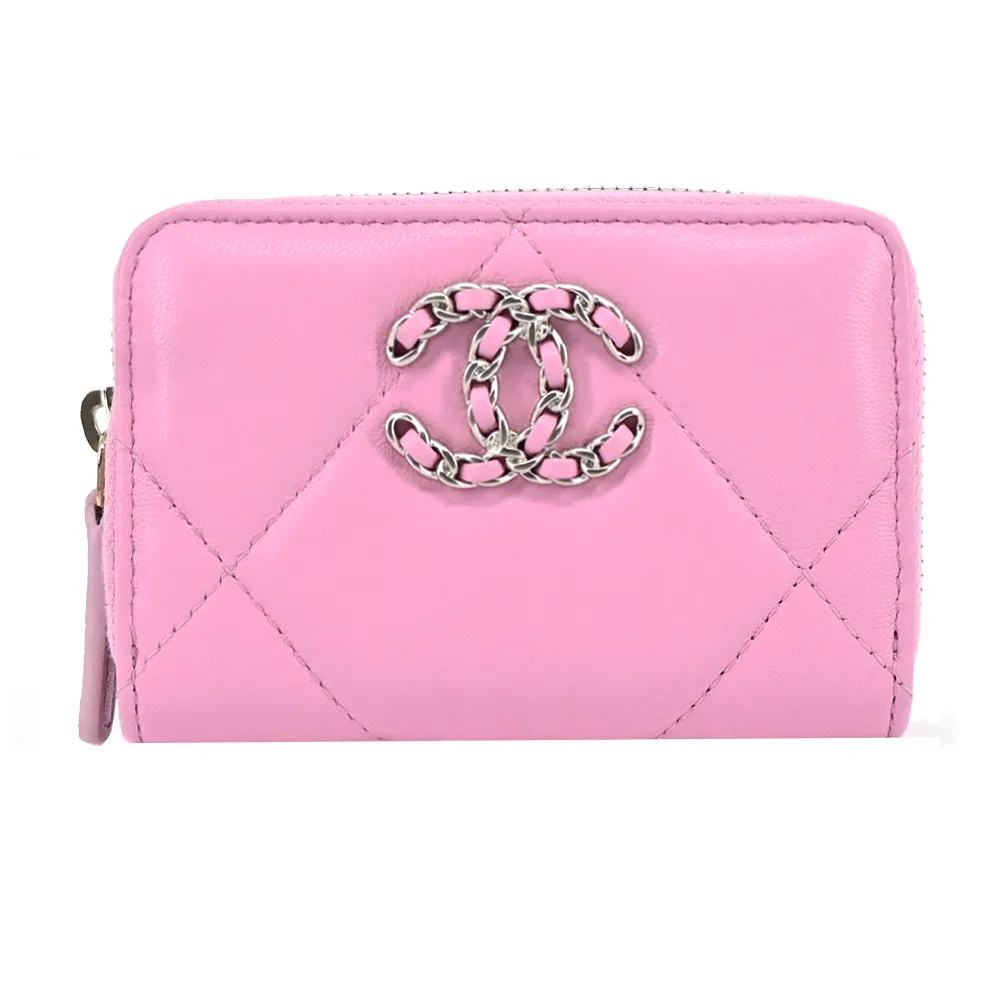 CHANEL 19系列經典金屬LOGO菱格紋小羊皮翻蓋三折短夾(黑色) 歷史價格詳細信息