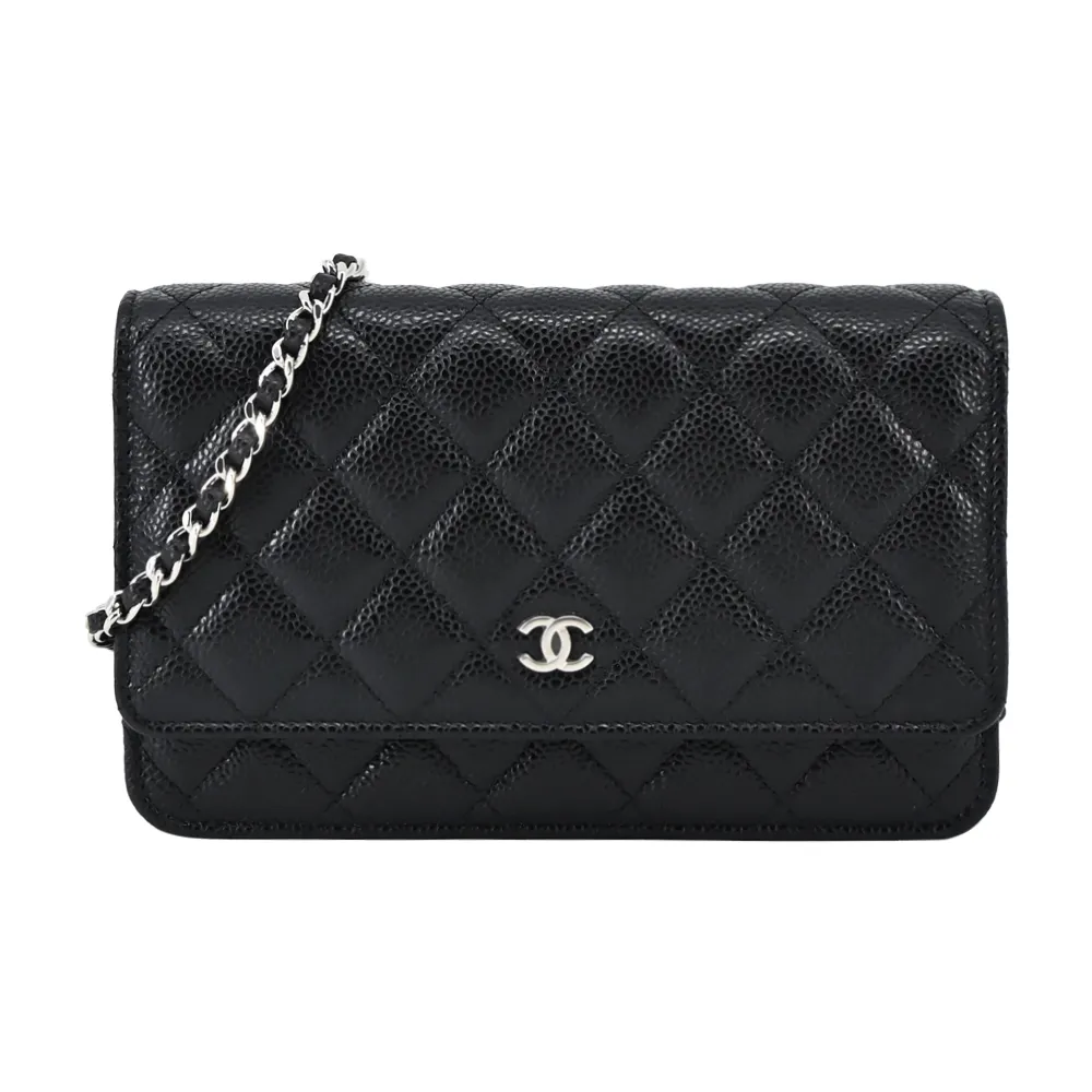 CHANEL經典雙C LOGO菱格紋小牛皮金釦兩用包(黑色) 歷史價格詳細信息