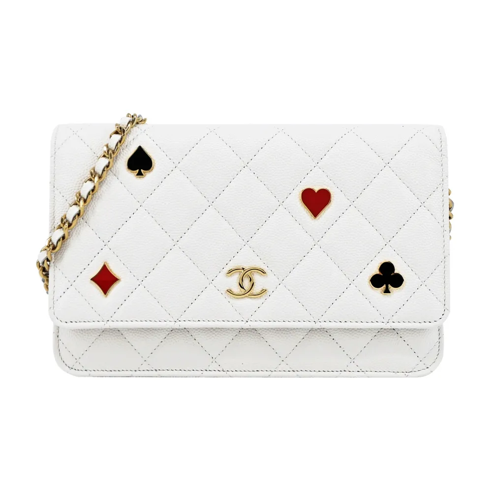 CHANEL 經典 LOGO菱格紋小羊皮WOC手拿/斜背包(黑色) 歷史價格詳細信息