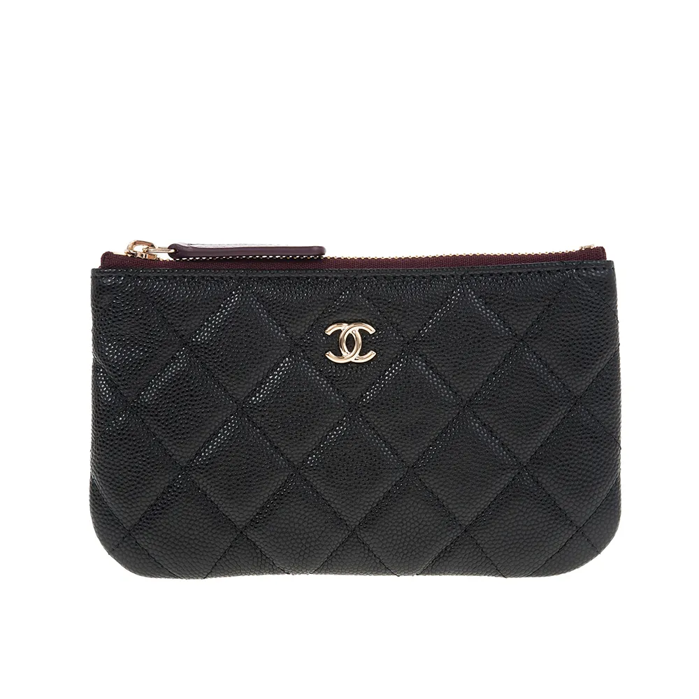 CHANEL經典金色雙C LOGO菱格粒紋小牛皮暗釦長夾 (粉膚) 歷史價格詳細信息