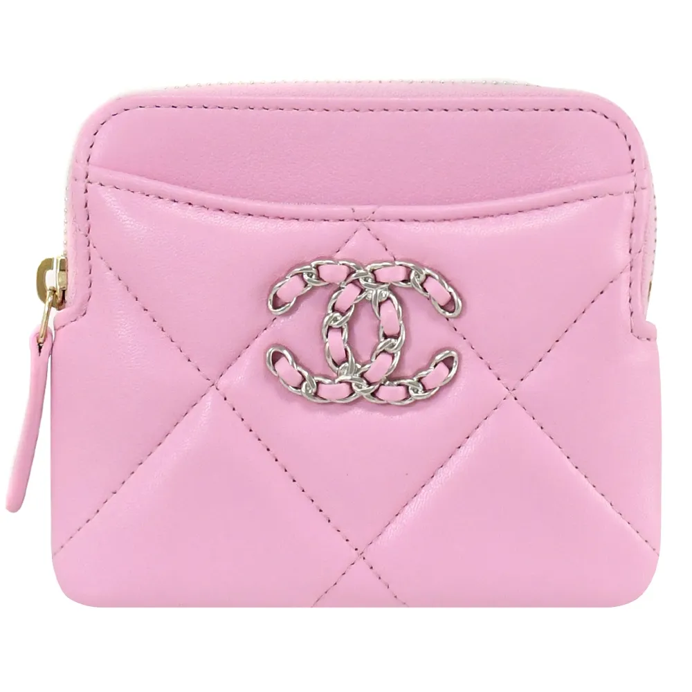 CHANEL 19系列經典金屬LOGO菱格紋小羊皮翻蓋三折短夾(黑色) 歷史價格詳細信息