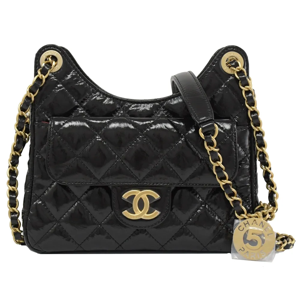 CHANEL Hobo Bag經典雙C LOGO菱格紋小羊皮小號手提/肩背包(黑色) 歷史價格詳細信息