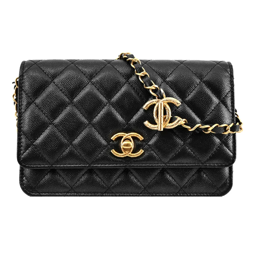 CHANEL 經典 LOGO菱格紋小羊皮WOC手拿/斜背包(黑色) 歷史價格詳細信息