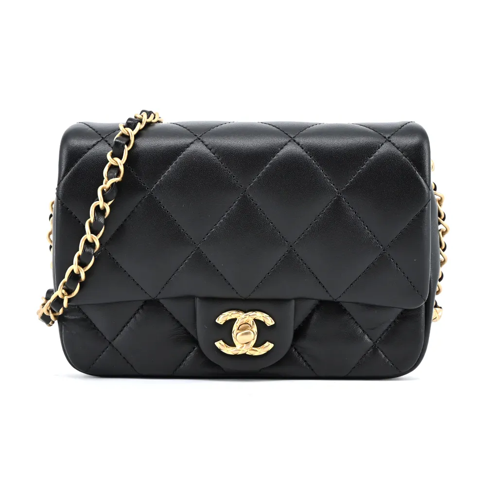 CHANEL 經典COCO HANDLE 菱格紋小牛皮兩用包(黑色) 歷史價格詳細信息