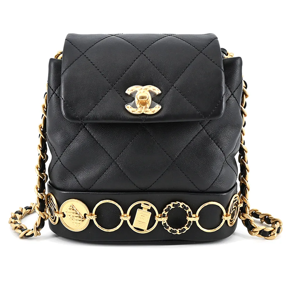 CHANEL經典雙C LOGO菱格紋小牛皮金釦兩用包(黑色) 歷史價格詳細信息