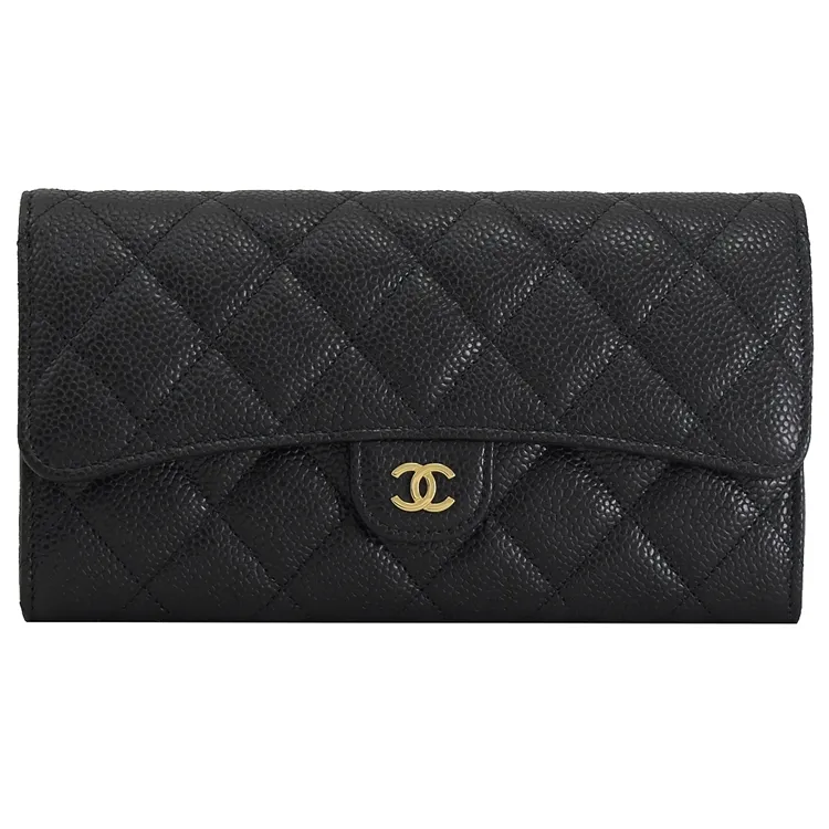 CHANEL AP0242 經典雙C菱格紋小牛皮拉鍊長夾.黑/金釦 歷史價格詳細信息