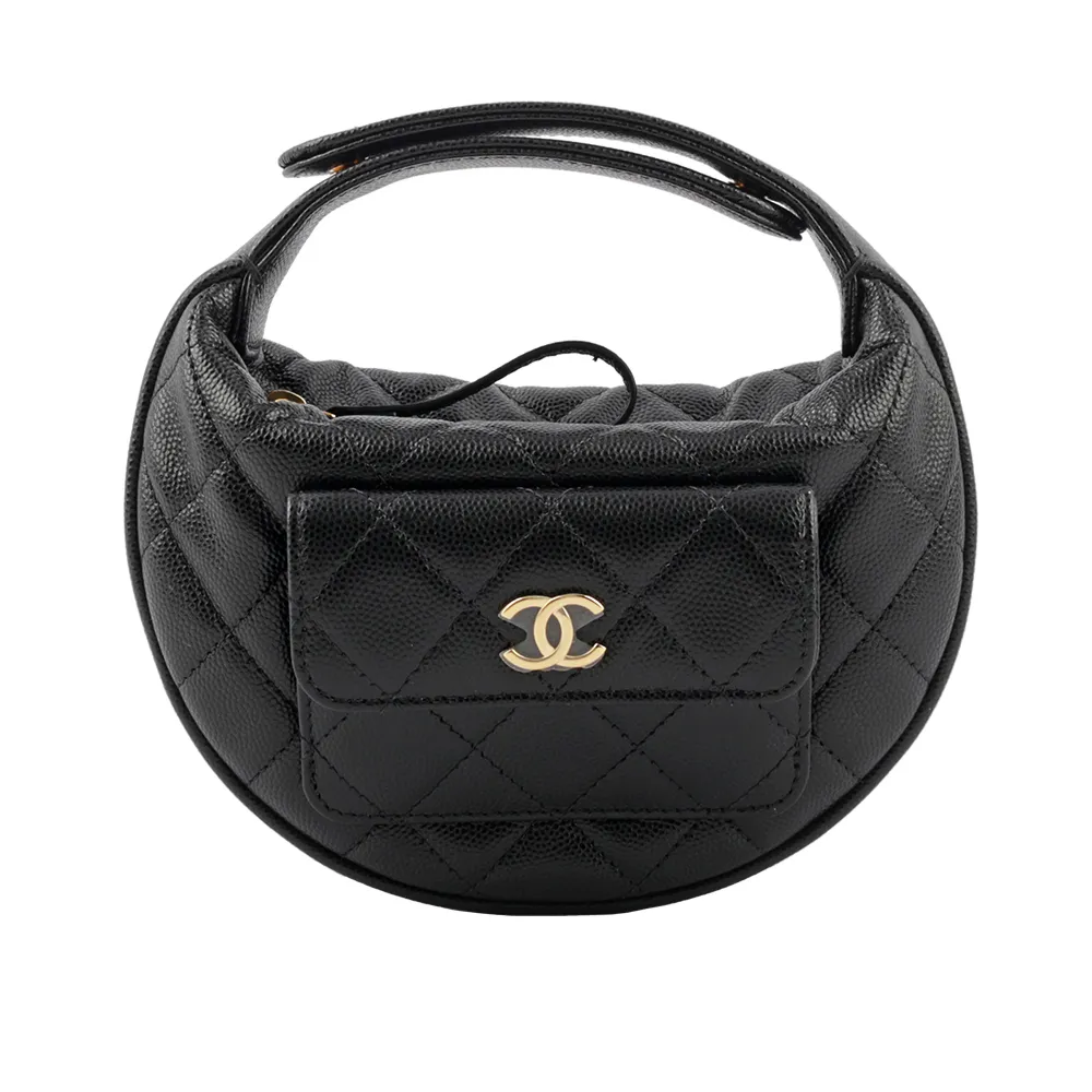 CHANEL 金色CC Logo荔枝皮二折壓釦長夾(黑色) AP0241 Y01864 C3906 歷史價格詳細信息