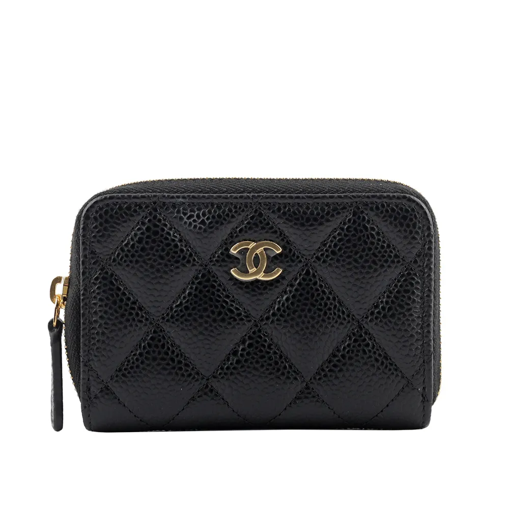 CHANEL 金色CC Logo荔枝皮二折壓釦長夾(黑色) AP0241 Y01864 C3906 歷史價格詳細信息