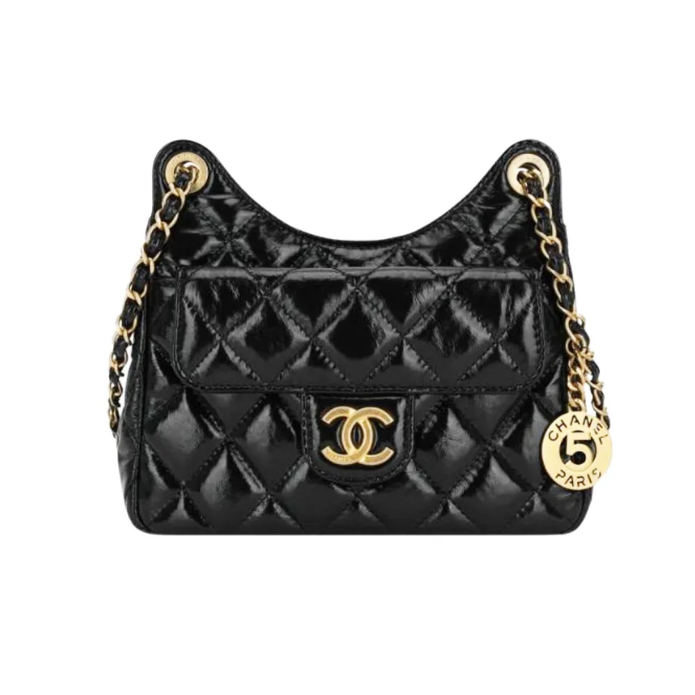 CHANEL Hobo Bag經典雙C LOGO菱格紋小羊皮小號手提/肩背包(黑色) 歷史價格詳細信息