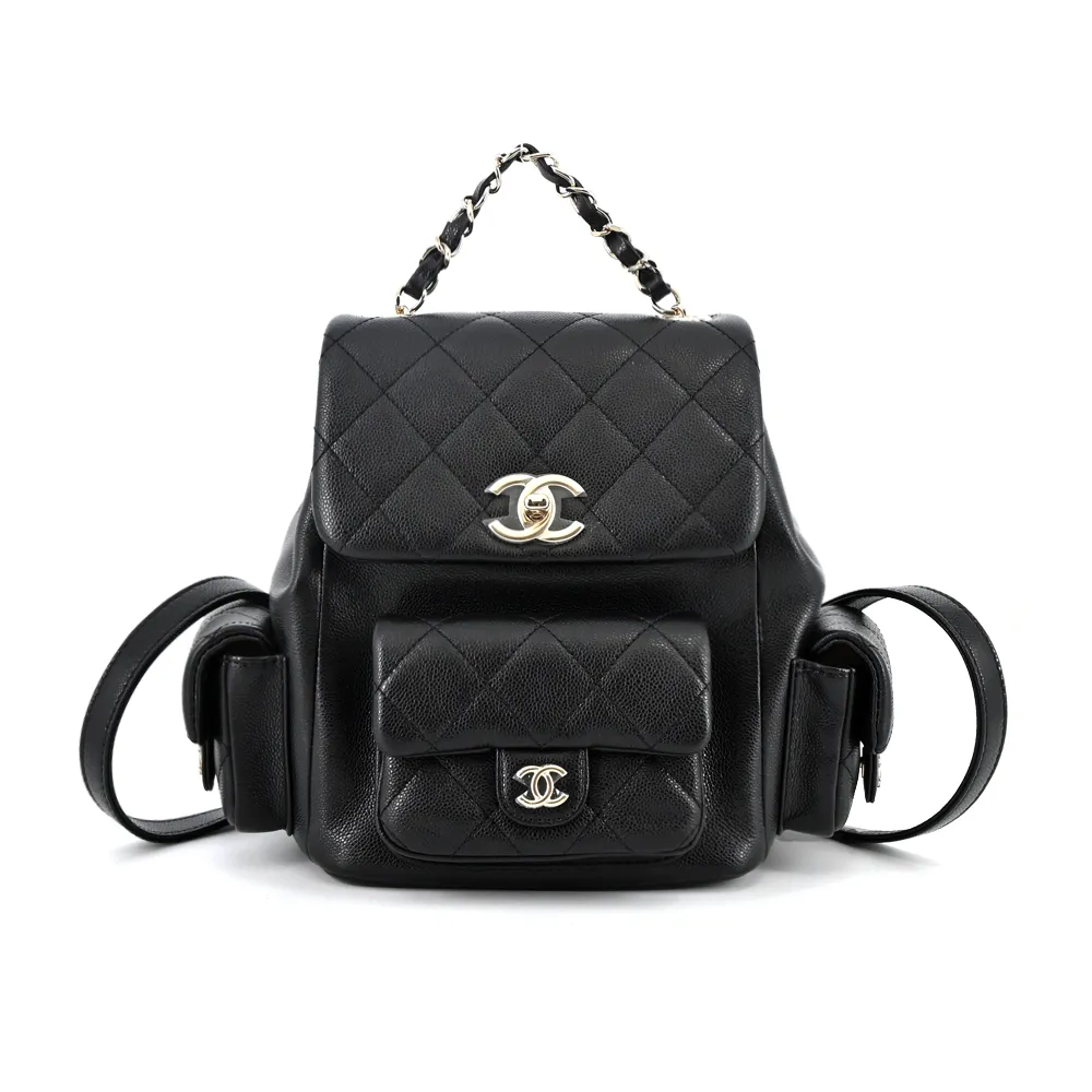 CHANEL經典雙C LOGO菱格紋小牛皮金釦兩用包(黑色) 歷史價格詳細信息