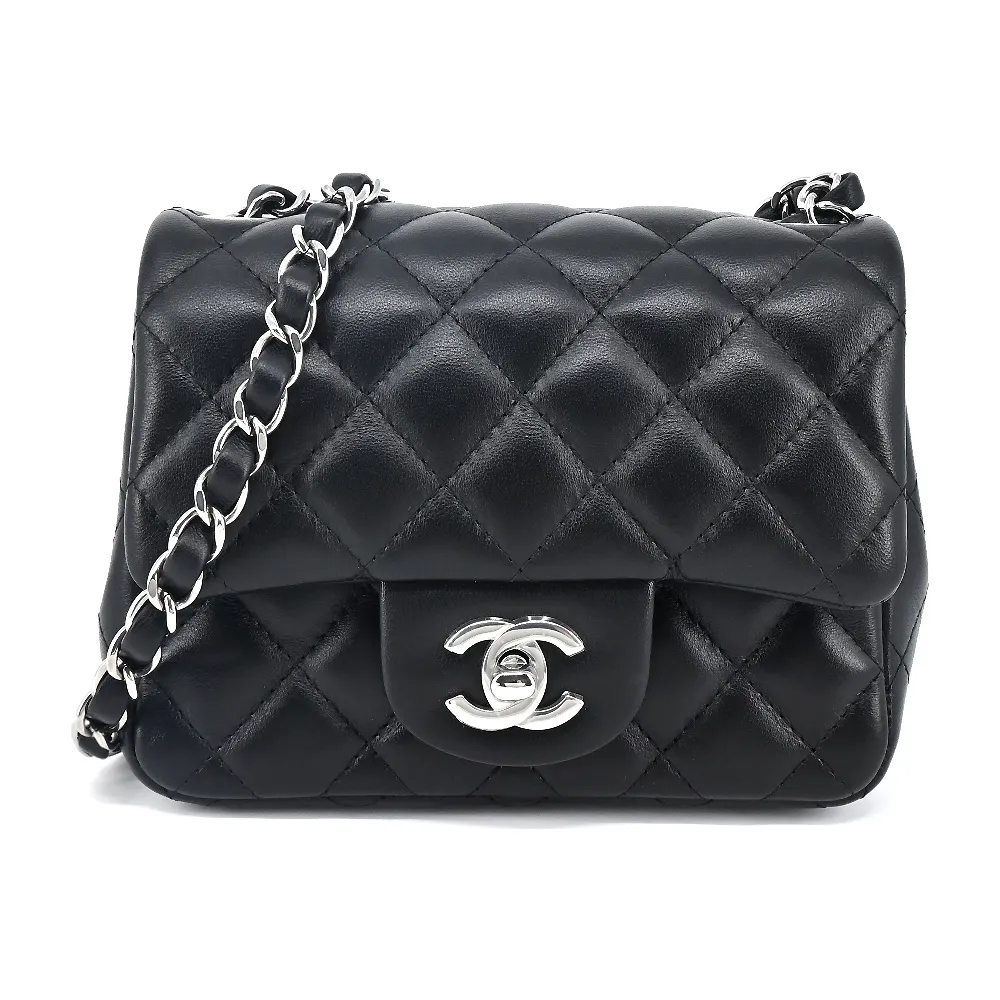 CHANEL 經典 MINI FLAP BAG HANDLE吊飾 菱格V字縫線小羊皮兩用包(黑色) 歷史價格詳細信息