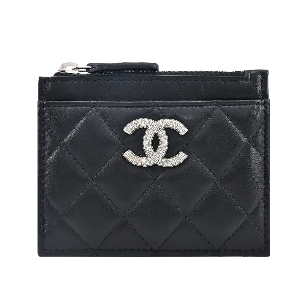 CHANEL 經典雙C LOGO小羊皮卡片/零錢夾(黑色) 歷史價格詳細信息