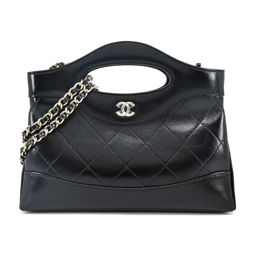 CHANEL經典雙C LOGO菱格紋小牛皮金釦兩用包(黑色) 歷史價格詳細信息