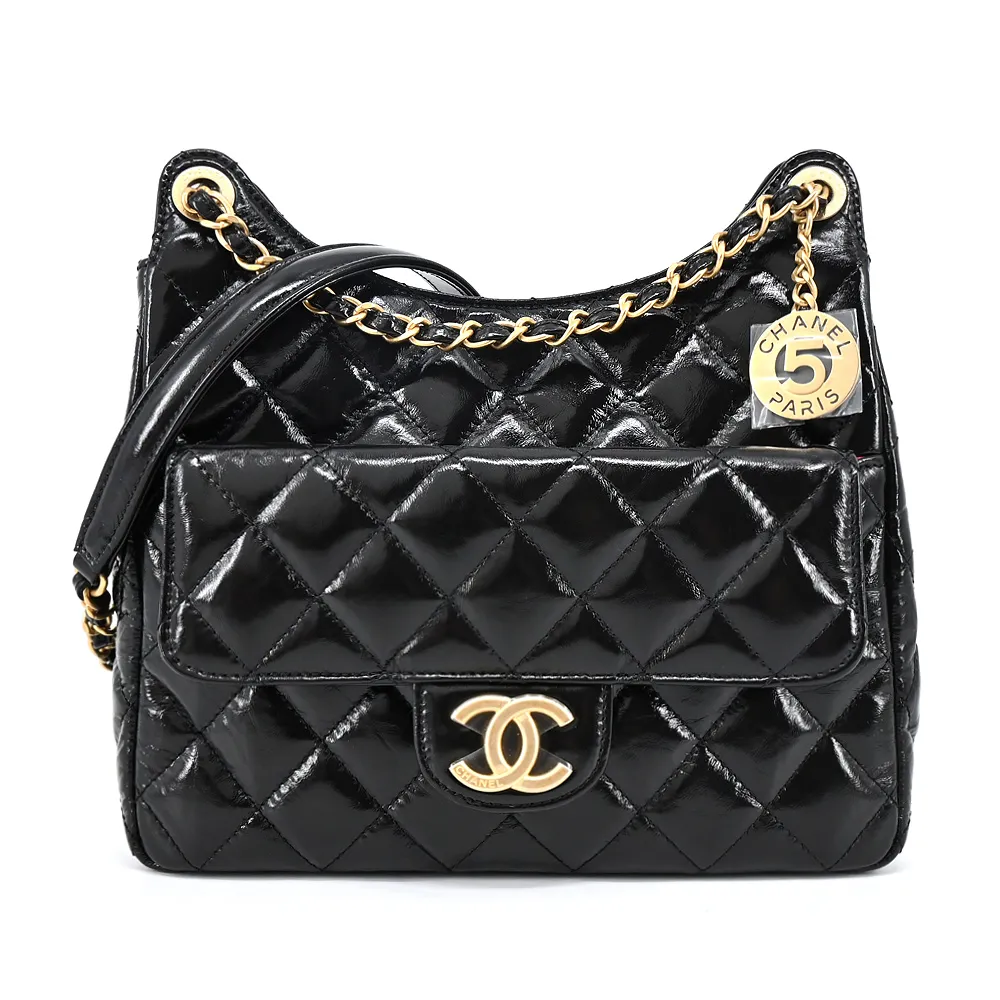 CHANEL Hobo Bag經典雙C LOGO菱格紋小羊皮小號手提/肩背包(黑色) 歷史價格詳細信息