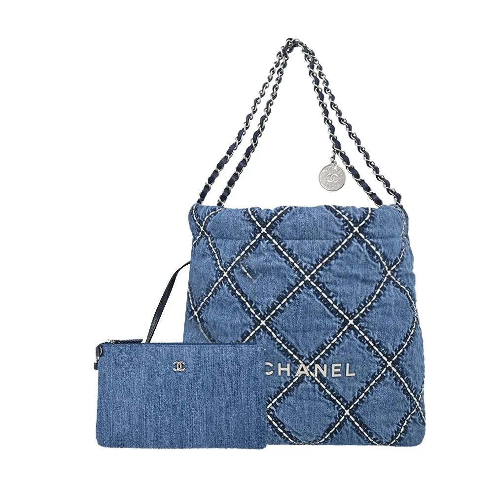 CHANEL 22新款經典LOGO 縫線亮面小牛皮金扣雙肩後背包(黑色) 歷史價格詳細信息