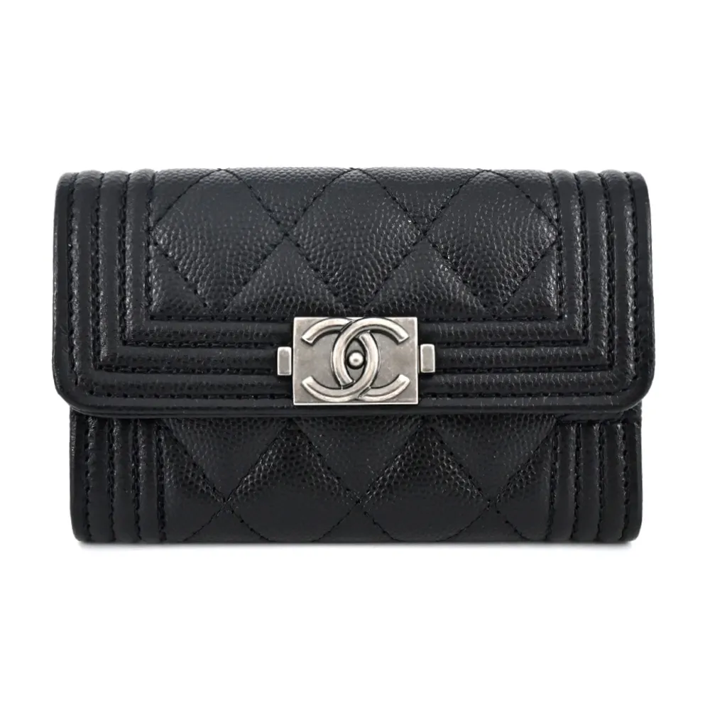 CHANEL 經典Boy 系列荔枝紋小牛皮銀釦WOC斜背包(黑色) 歷史價格詳細信息