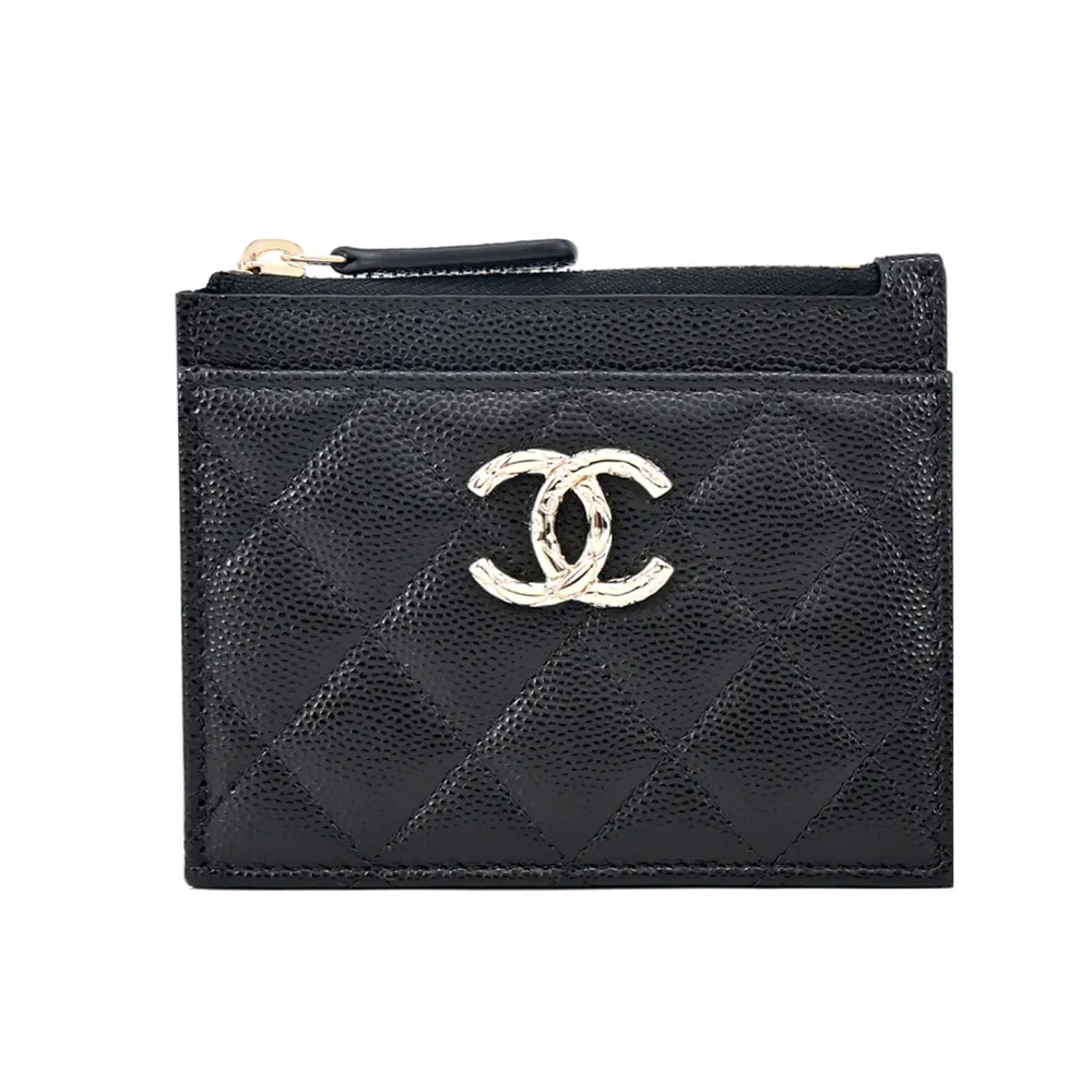 Chanel 雙C so black ㄧ字拉鍊零錢包 88成新[售出] 歷史價格詳細信息