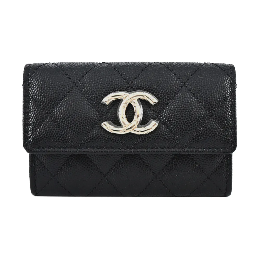 Chanel 雙C so black ㄧ字拉鍊零錢包 88成新[售出] 歷史價格詳細信息