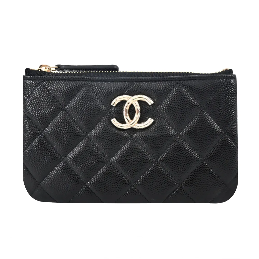Chanel 雙C so black ㄧ字拉鍊零錢包 88成新[售出] 歷史價格詳細信息