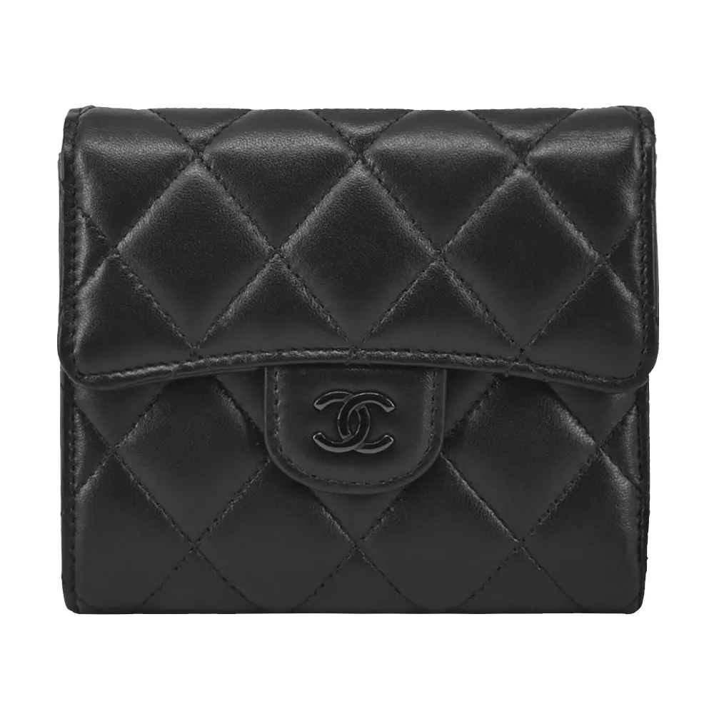 CHANEL經典金色雙C金屬菱紋小牛皮翻蓋三折短夾(芥末綠) 歷史價格詳細信息