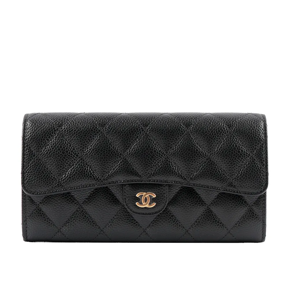 CHANEL AP0242 經典雙C菱格紋小牛皮拉鍊長夾.黑/金釦 歷史價格詳細信息