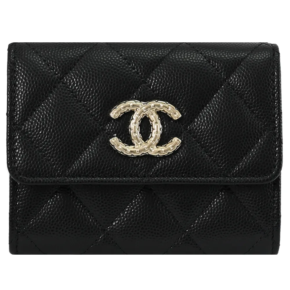 CHANEL 淡金色CC Logo 荔枝牛皮ㄇ形拉鍊附5卡零錢包(黑色) AP2061 B10583 C3906 歷史價格詳細信息