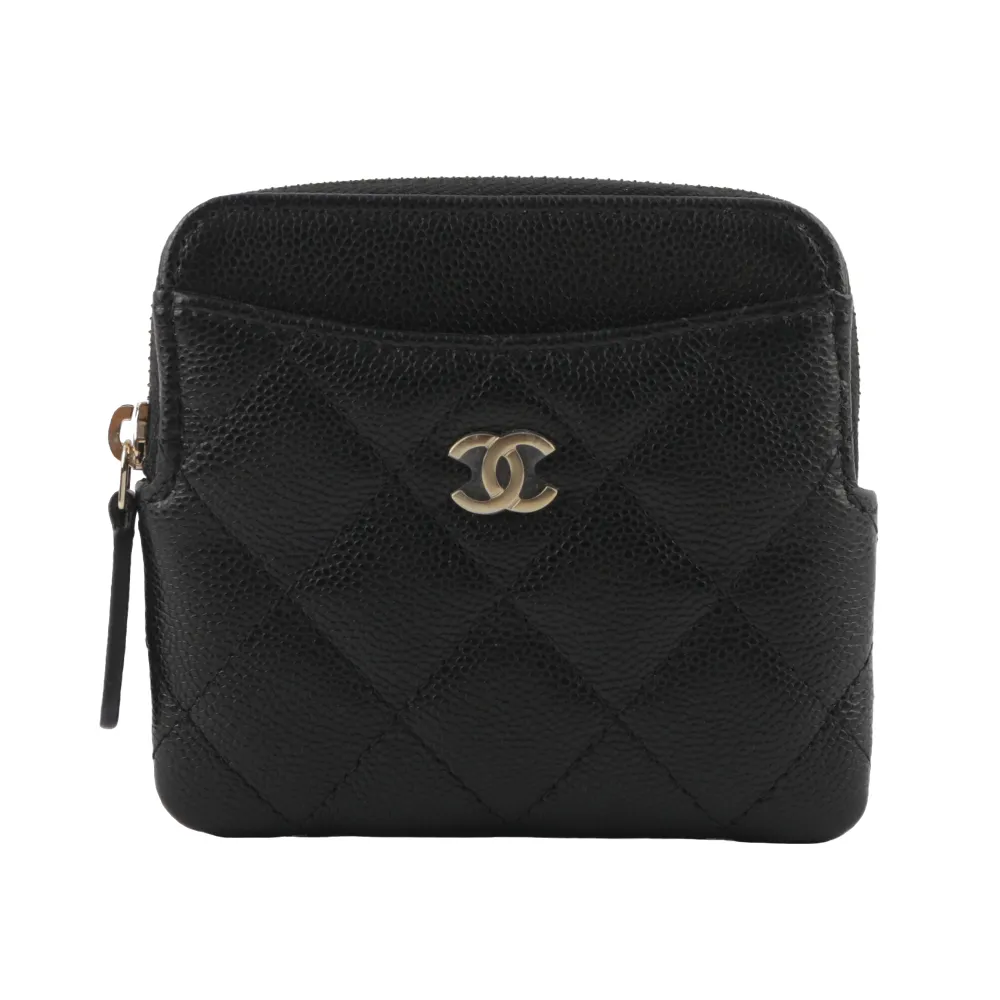 CHANEL 金色CC Logo荔枝皮二折壓釦長夾(黑色) AP0241 Y01864 C3906 歷史價格詳細信息