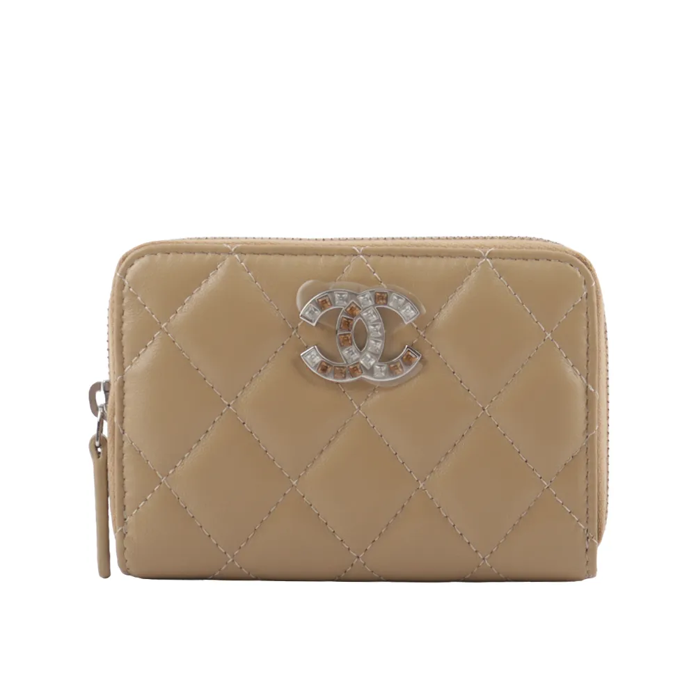 CHANEL 銀色CC Logo 菱格紋荔枝牛皮三折短夾(黑色) AP0231 Y01588 C3906 歷史價格詳細信息